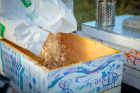 Pine wood chips are added to the roof of a hive. These provide insulation and help to control moisture during the colder seasons.